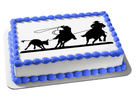 Western Roper Team Silhouette Bull Edible Cake Topper Image ABPID01156 Fashion