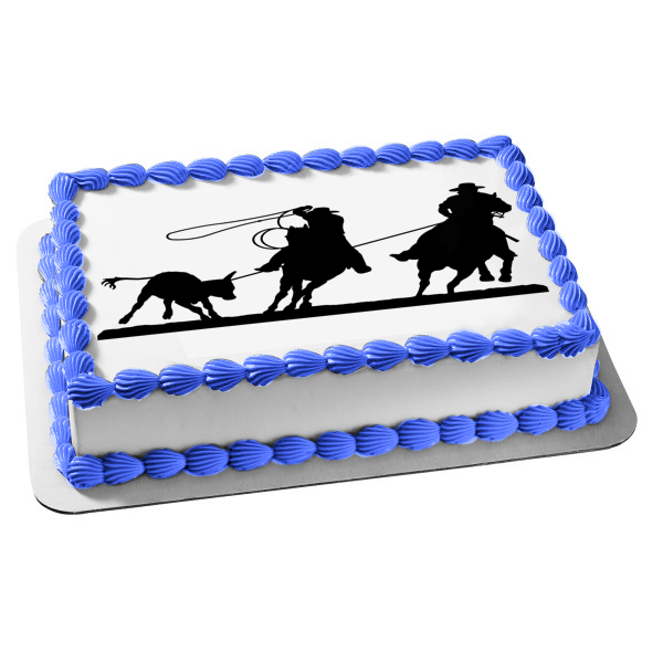 Western Roper Team Silhouette Bull Edible Cake Topper Image ABPID01156 Fashion