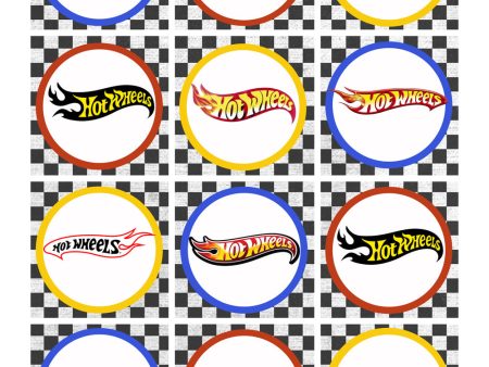 Hot Wheels Assorted Logos Black and White Checkered Background Edible Cupcake Topper Images ABPID01257 Discount