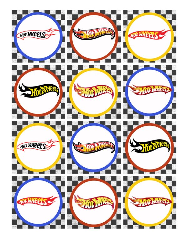 Hot Wheels Assorted Logos Black and White Checkered Background Edible Cupcake Topper Images ABPID01257 Discount