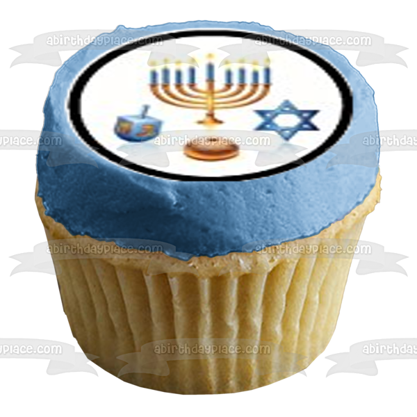 Happy Hanukkah Dreidel Menorah Star of David Edible Cupcake Topper Images ABPID01265 Cheap