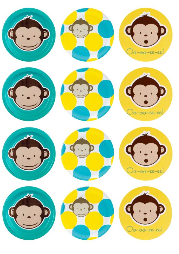 Baby Monkey Blue Yellow Backgrounds Edible Cupcake Topper Images ABPID01203 Sale