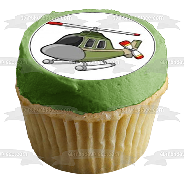 Cartoon Army Soldier Helicopter Emblem Tank Helmet Badge Edible Cupcake Topper Images ABPID00959 Supply