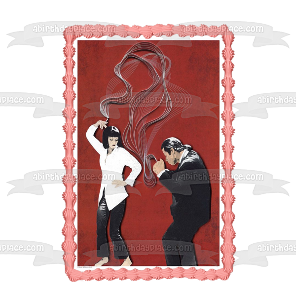 Pulp Fiction Vincent Mia Wallace Dancing Red Background Edible Cake Topper Image ABPID27149 on Sale