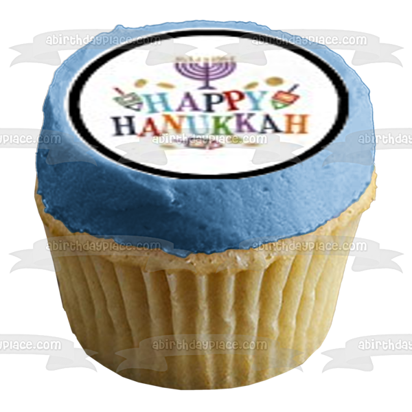 Happy Hanukkah Dreidel Menorah Star of David Edible Cupcake Topper Images ABPID01265 Cheap