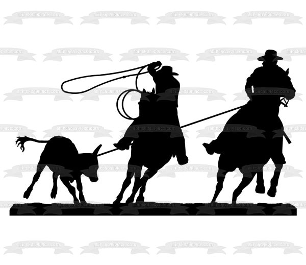 Western Roper Team Silhouette Bull Edible Cake Topper Image ABPID01156 Fashion