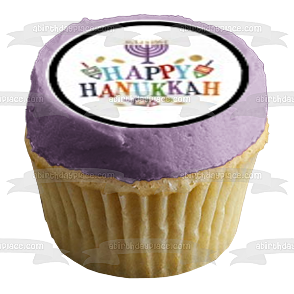 Happy Hanukkah Dreidel Menorah Star of David Edible Cupcake Topper Images ABPID01265 Cheap