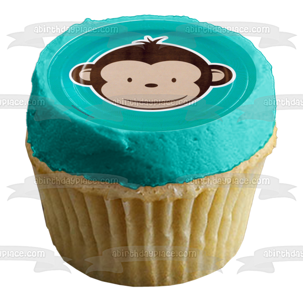 Baby Monkey Blue Yellow Backgrounds Edible Cupcake Topper Images ABPID01203 Sale