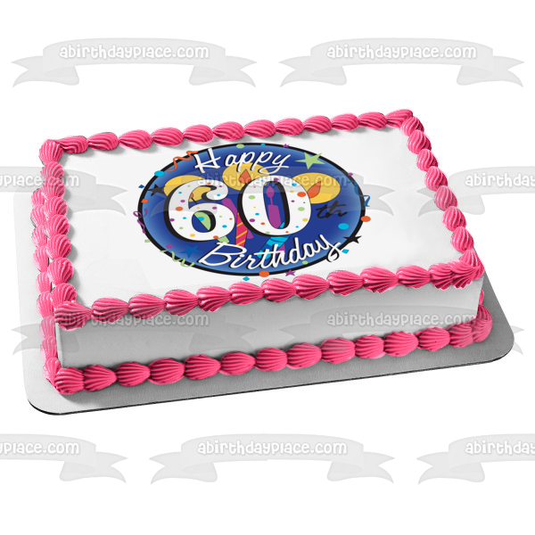 Happy 60th Birthday Candles Stars Confetti Edible Cake Topper Image ABPID13025 Sale