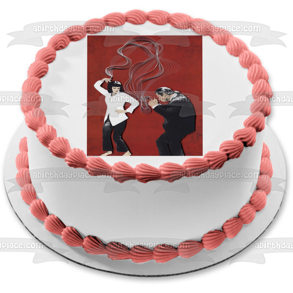 Pulp Fiction Vincent Mia Wallace Dancing Red Background Edible Cake Topper Image ABPID27149 on Sale