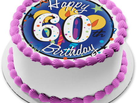 Happy 60th Birthday Candles Stars Confetti Edible Cake Topper Image ABPID13025 Sale