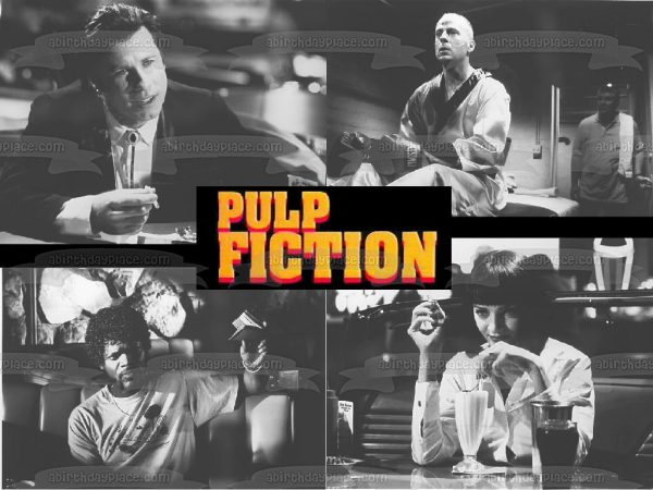 Pulp Fiction Jules Mia Wallace Vincent Butch Black and White Edible Cake Topper Image ABPID27171 Fashion