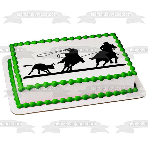 Western Roper Team Silhouette Bull Edible Cake Topper Image ABPID01156 Fashion