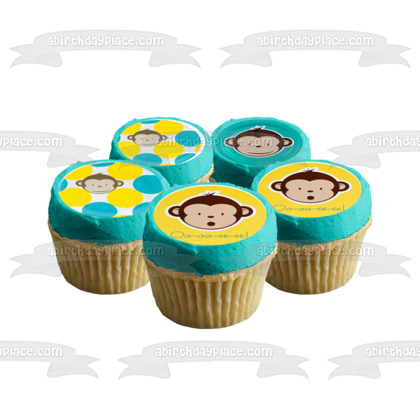 Baby Monkey Blue Yellow Backgrounds Edible Cupcake Topper Images ABPID01203 Sale