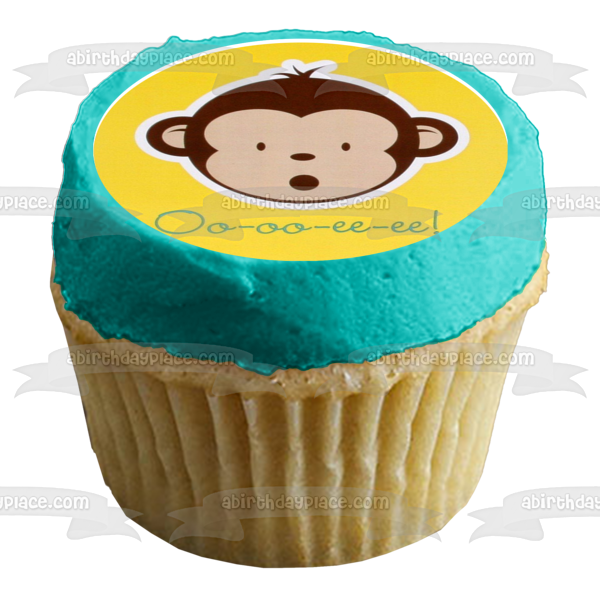 Baby Monkey Blue Yellow Backgrounds Edible Cupcake Topper Images ABPID01203 Sale