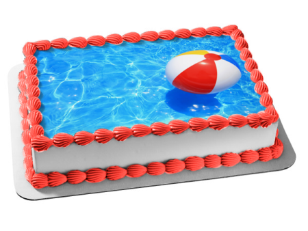 Red Yellow Blue White Beach Ball Floating on Pool Edible Cake Topper Image ABPID09398 Online Sale