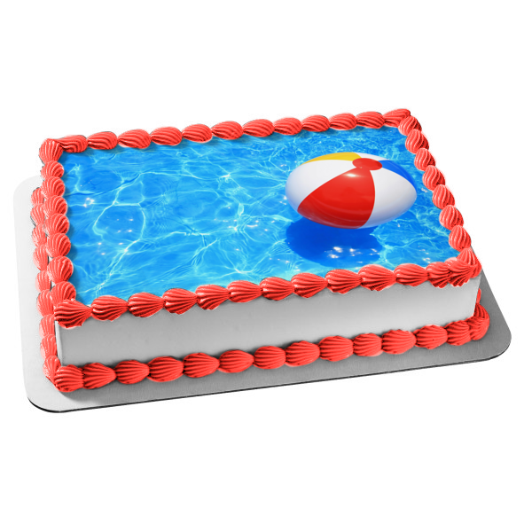 Red Yellow Blue White Beach Ball Floating on Pool Edible Cake Topper Image ABPID09398 Online Sale