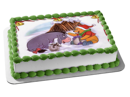 Disney Winnie the Pooh Pooh Bear Eeyore Christmas Celebration Edible Cake Topper Image ABPID09223 Supply