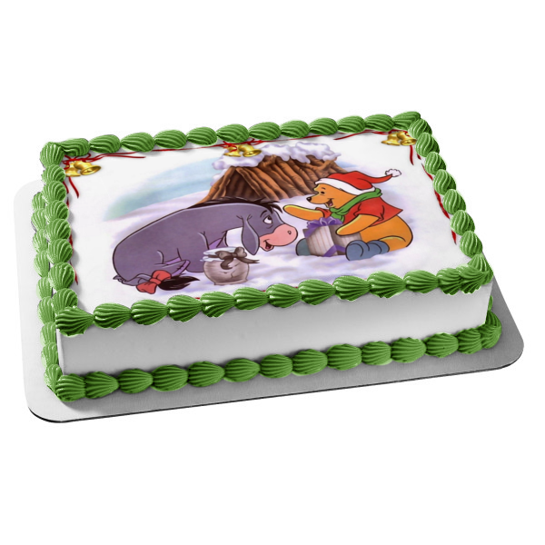 Disney Winnie the Pooh Pooh Bear Eeyore Christmas Celebration Edible Cake Topper Image ABPID09223 Supply