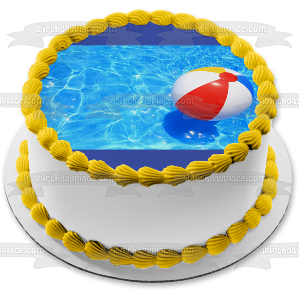 Red Yellow Blue White Beach Ball Floating on Pool Edible Cake Topper Image ABPID09398 Online Sale