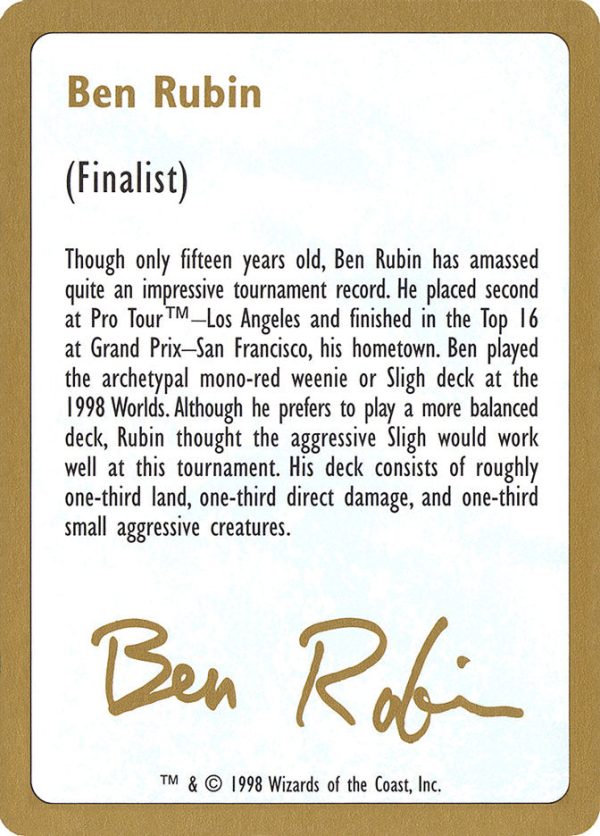 Ben Rubin Bio [World Championship Decks 1998] Sale